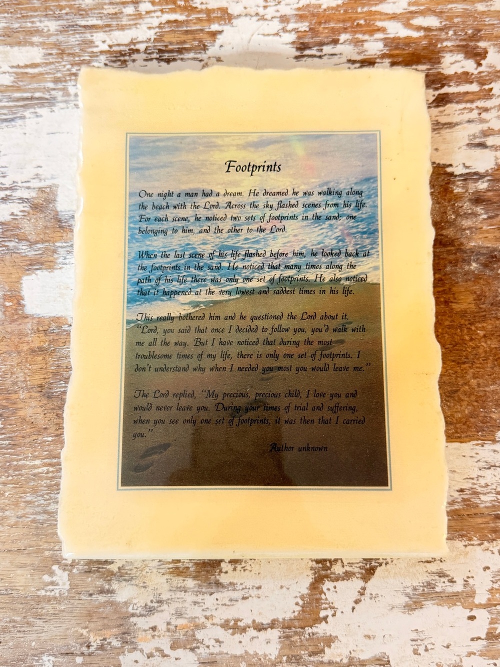 Footprints Wall Art Stone Plaque in Cream - Inspirational Quote